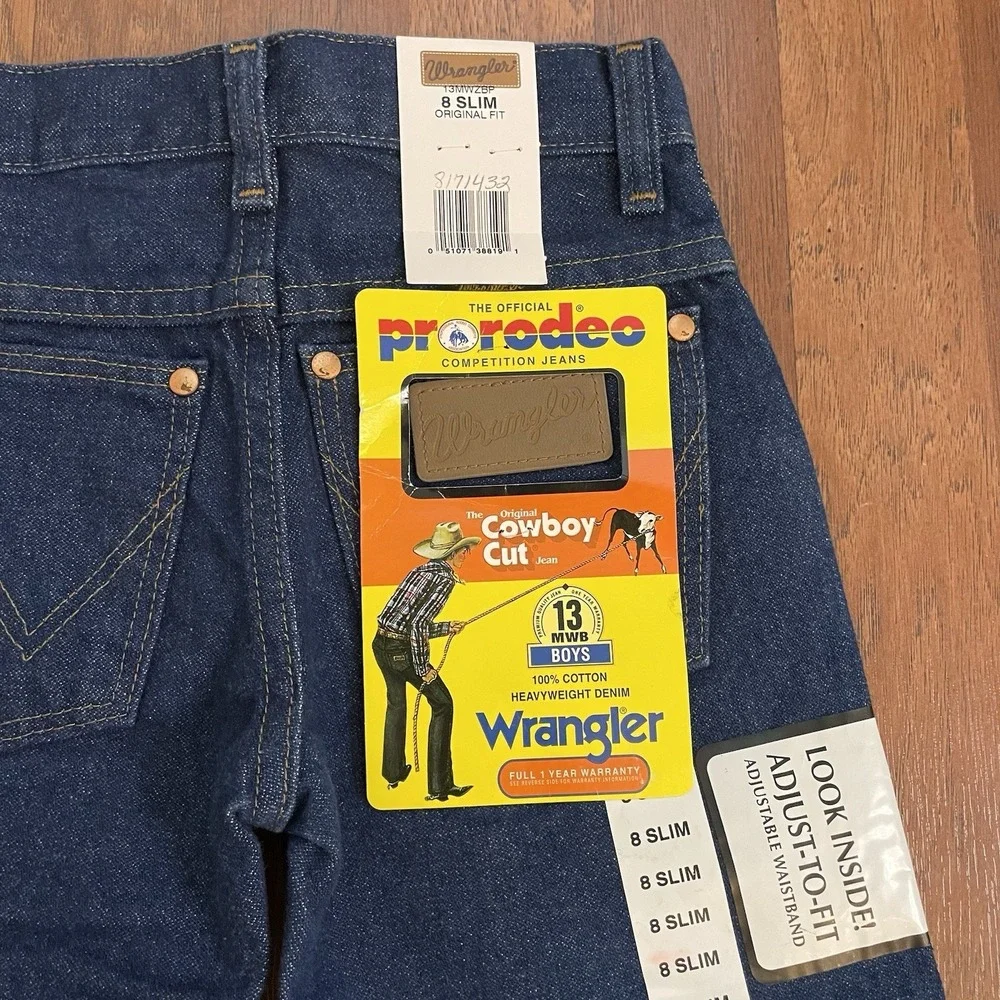 Wrangler Boys Sz 8 Slim Cowboy Cut Jeans 13MWB NWT Adjustable Waist